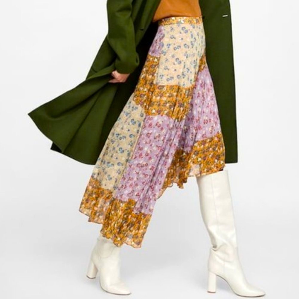 Zara Floral Patchwork Hi-Lo Flowy Boho Gypsy Skirt